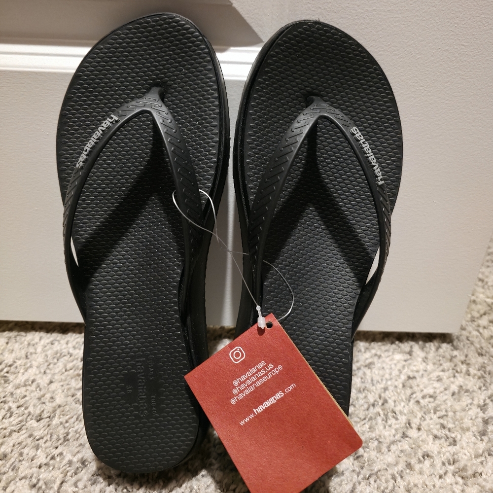 Havaianas Women High Platform Flip Flops Black- USA 8.5, EUR40, Size 38